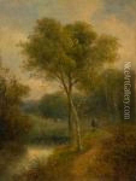 Figures In A Pastoral Landscape Oil Painting - John Moore Of Ipswich