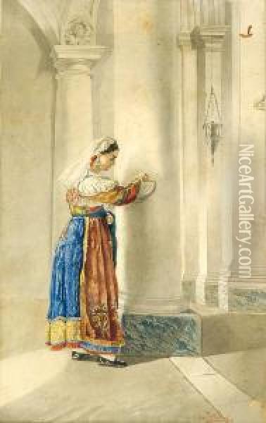 Figura Femminile In Interno Di Chiesa Oil Painting - Pietro Fabris