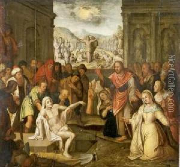 La Resurrection De Lazare Oil Painting - Crispiaen Van Den Broeck