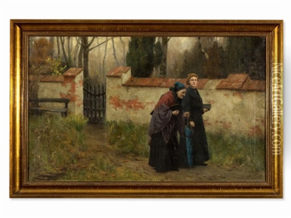 Two Ladies Taking A Walk Oil Painting - Wilhelm Gorms