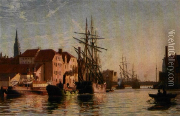 Kobenhavns Havn Med Dampskibet "alexandra" Oil Painting - Vilhelm Karl Ferdinand Arnesen