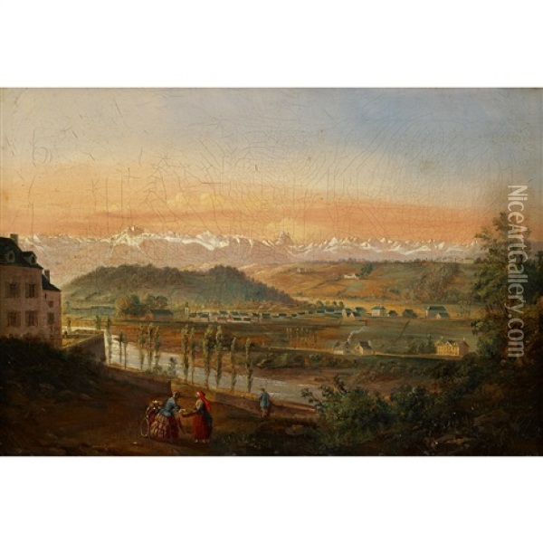 Topographical Vista At Dawn Oil Painting - Antonio De Brugada Vila