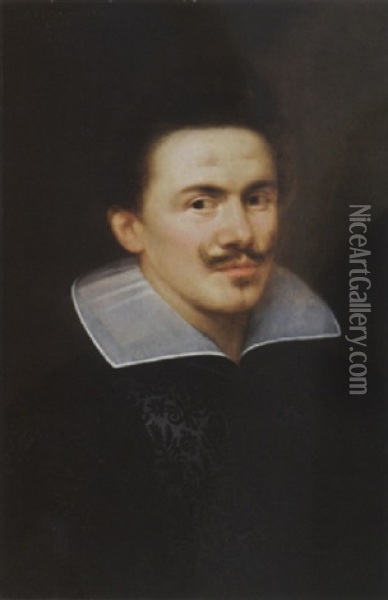 A Portrait Of A Man, Aged 28, Wearing A Black Costume With White Collar Oil Painting - Gortzius Geldorp