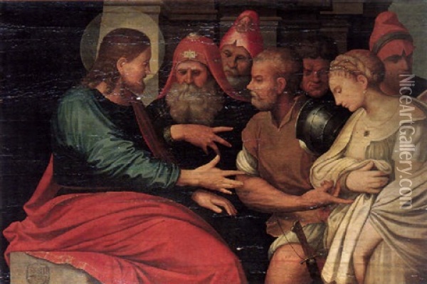 Christus Und Die Ehebrecherin Oil Painting - Giuseppe (Salviati) Porta