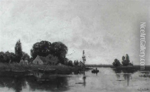 Wooded River Landscape Oil Painting - Fredericus Jacobus Van Rossum Du Chattel
