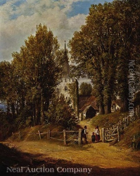 Stopping By A Country Church Oil Painting - Thomas Whittle the Elder