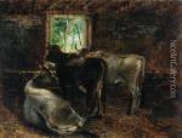 Vacche Nella Stalla Oil Painting - Giovanni Segantini