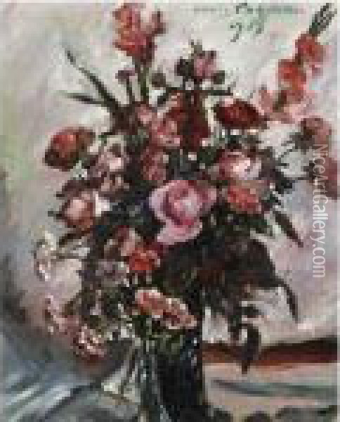 Rosa Rosen (pink Roses) Oil Painting - Lovis (Franz Heinrich Louis) Corinth