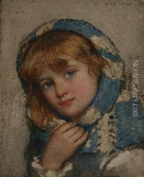 Head And Shoulders Portrait Of A Girl Wearing A Shawl Oil Painting - William Hippon Gadsby