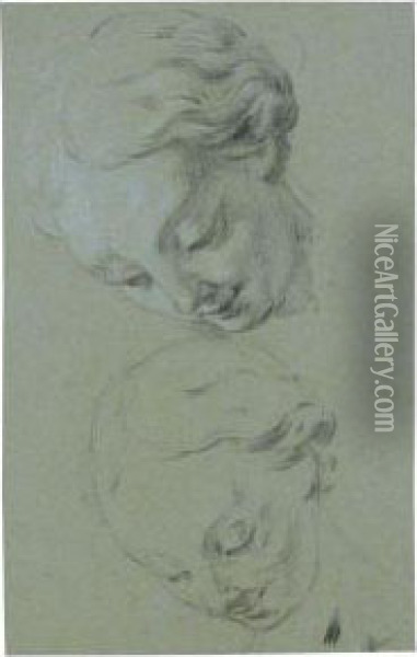Two Studies Of The Head Of A Girl Looking Down Oil Painting - Jean II Restout