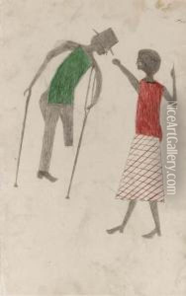 Untitled (couple Fighting) Oil Painting - Bill Traylor