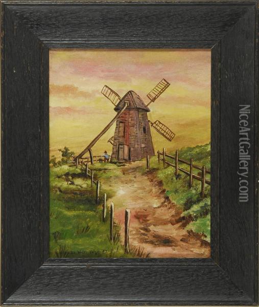 Old Windmill Nantucket Is Oil Painting - James Walter Folger