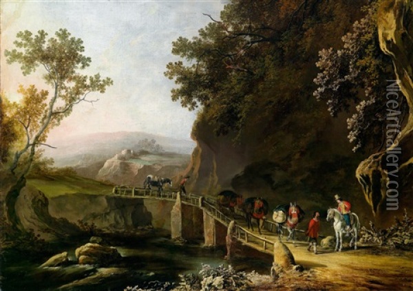 Sudliche Landschaft Mit Einem Flusschen Und Reisenden Oil Painting - Horatius de Hooch