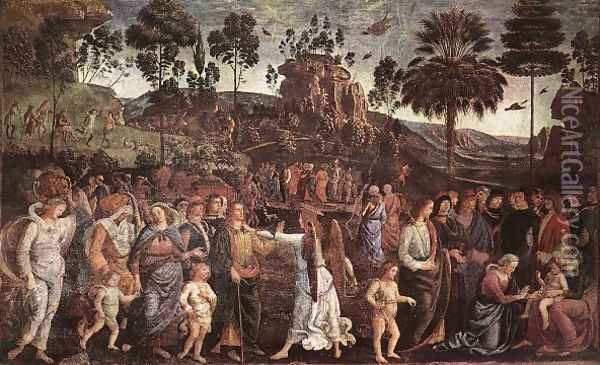 Moses's Journey into Egypt and the Circumcision of His Son Eliezer c. 1482 Oil Painting - Pietro Vannucci Perugino