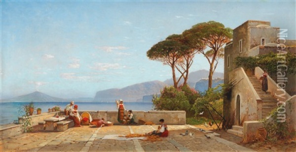 A Terrace In Capri Oil Painting - Hermann David Salomon Corrodi