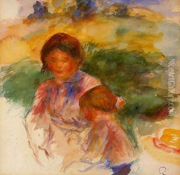 Woman and Child in the Country 1896 Oil Painting - Pierre Auguste Renoir