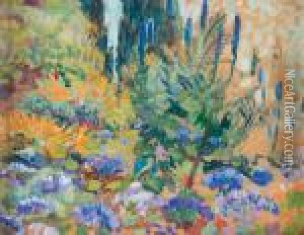 Paysage Aux Arums Et Agapanthes Oil Painting - Theo van Rysselberghe