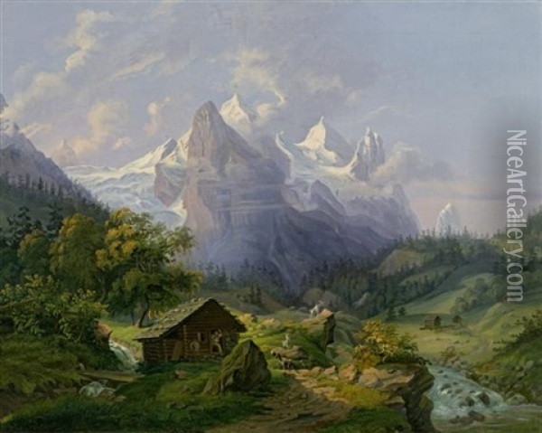 Gebirgslandschaft Wohl Bei Chamonix Oil Painting - Anton Winterlin