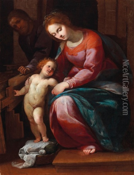 The Holy Family Oil Painting - Giovanni Battista (lo Zoppo di Lugano) Discepoli