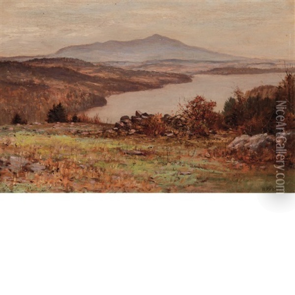 Looking South Across Silver Lake Toward Mount Monadnock, Elliot's Ledge, Near Nelson Center, New Hampshire Oil Painting - William Preston Phelps