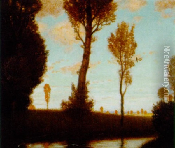 Landschaft Mit Pappeln Oil Painting - Fritz Rehm