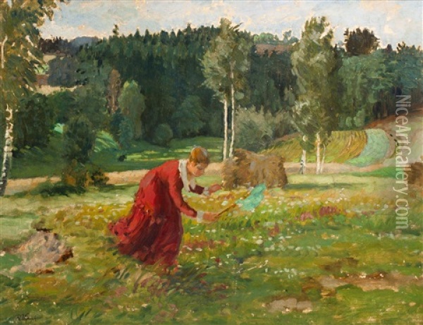 Auf Der Schmetterlingsjagd Oil Painting - Rudolf Vejrych