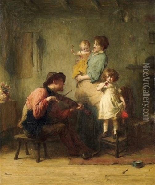 Hausmusik. Vergnugte Familie In Der Stube Oil Painting - Alexander Hohenlohe Burr