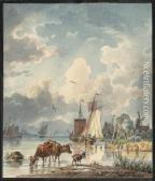 Niederlandische Flusslandschaft Oil Painting - Georg Fischof