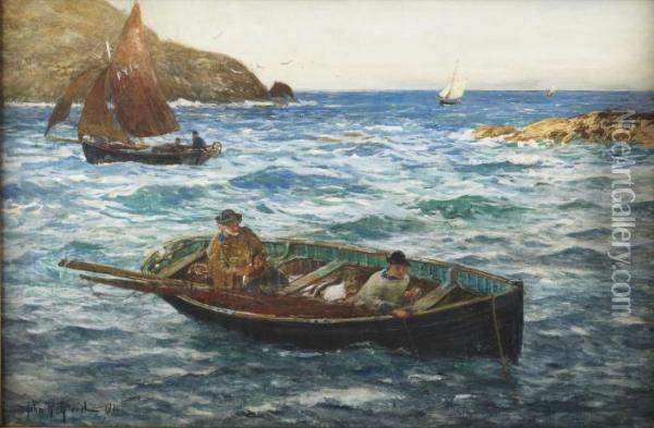 Fishing Boats Off Polperro Oil Painting - John Robertson Reid