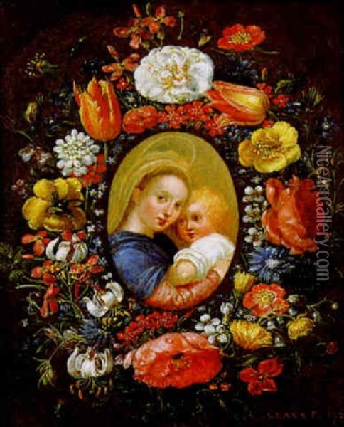 Maria Mit Dem Kind Im Blumenkranz Oil Painting - Clara Peeters