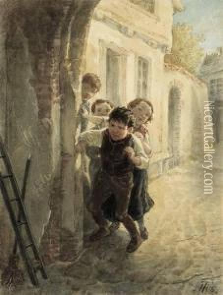 Spielende Kinder Im Torbogen Oil Painting - Theodor Hosemann