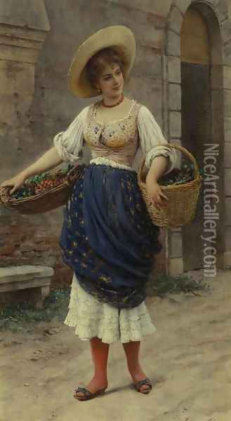 Young Beauty with Fruit Basket 1900 Oil Painting - Eugene de Blaas