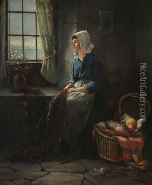 Jeune Femme De Pecheur Attendant Le Retour De Son Mari Oil Painting - Joseph Caraud
