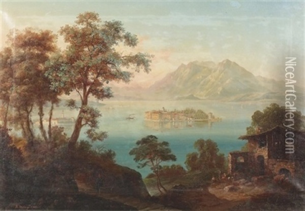 Partie Auf Dem Lago Maggiore Mit Den Borromaischen Inseln Oil Painting - Arnold Albert Jenny