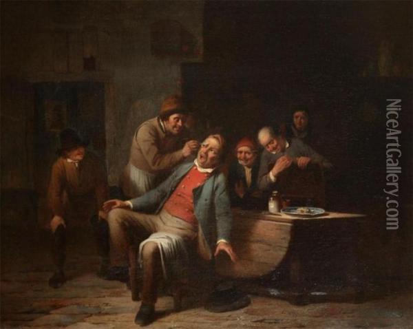 At The Barber Oil Painting - Camille Vennemann