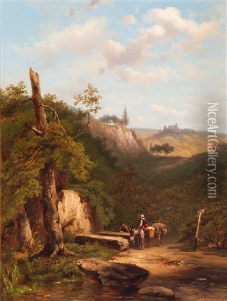 Resting Travelers Near Drachenfels Oil Painting - Johannes Hermanus Barend Koekkoek