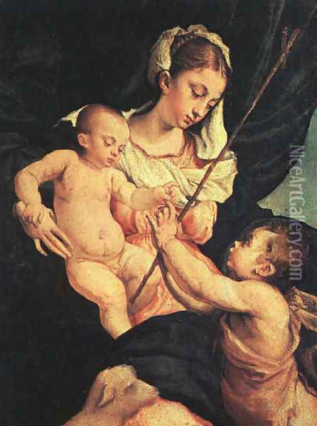 Madonna and Child with Saint John the Baptist 1570 Oil Painting - Jacopo Bassano (Jacopo da Ponte)