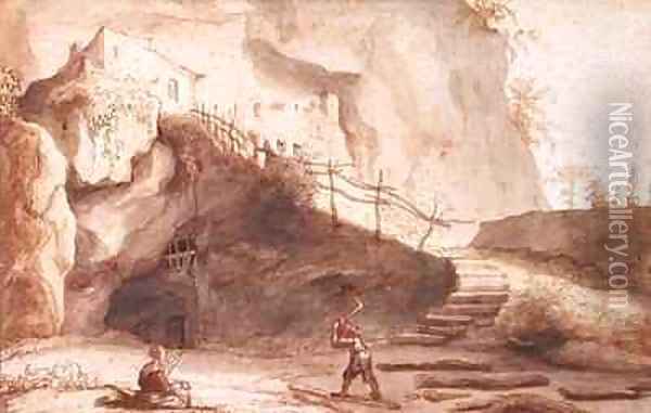 Rock Dwellings at Saumur on the Loire Oil Painting - Lambert Doomer