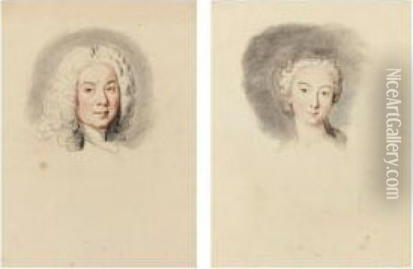Ensemble De Seize Portraits En Buste Dont Treize Hommes En Perruque Et Trois Femmes Oil Painting - Jean Baptiste Masse