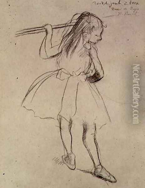 Girl Dancer at the Barre, c.1878 Oil Painting - Edgar Degas