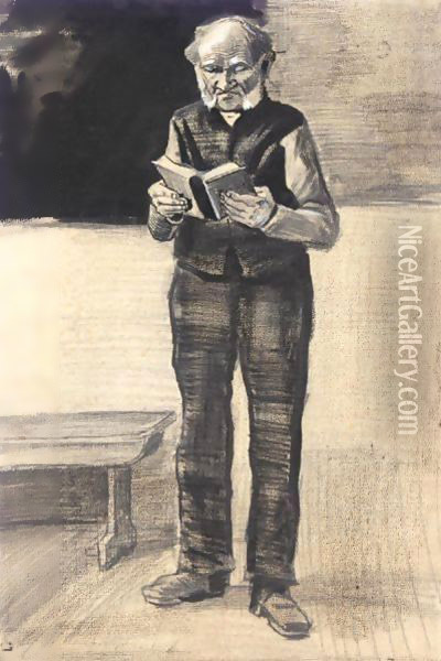 Man Standing, Reading A Book Oil Painting - Vincent Van Gogh