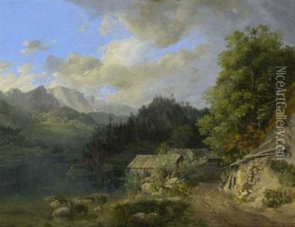 Gebirgssee Oil Painting - Johann Jakob Dorner the Younger
