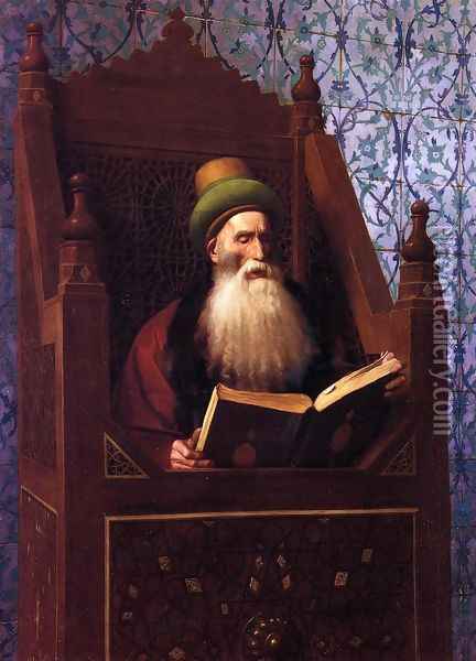 Mufti Reading in His Prayer Stool Oil Painting - Jean-Leon Gerome