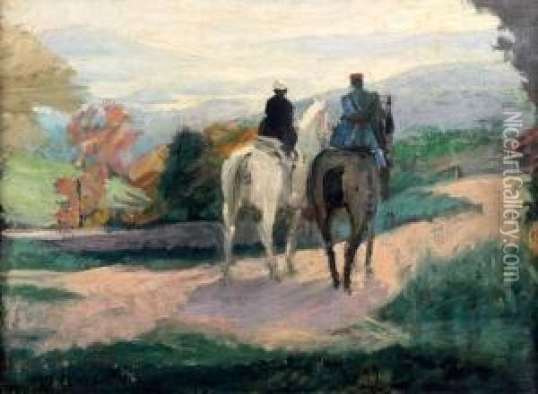 Deux Cavaliers En Promenade Oil Painting - Jules Flandrin