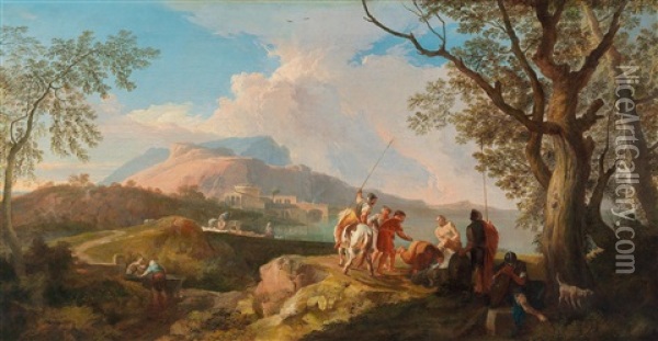 Rodomonte And Orlando In An Arcadian Landscape Oil Painting - Andrea Locatelli