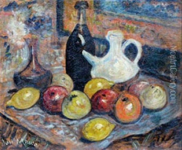 Fruits, Carafe Et Bouteille Oil Painting - Jose (Joseph) Mange