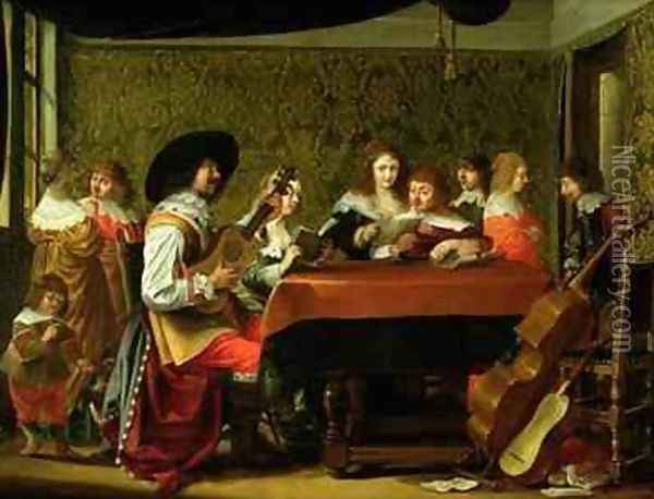 Interior with Musicians and Singers Oil Painting - Laurentius de Neter