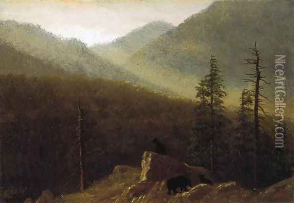 Bears In The Wilderness Oil Painting - Albert Bierstadt