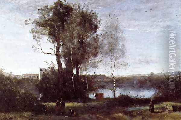 Large Sharecropping Farm Oil Painting - Jean-Baptiste-Camille Corot