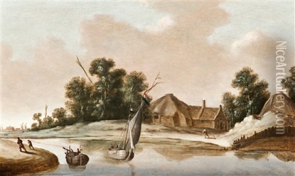 Geanimeerd Rivierlandschap Oil Painting - Pieter Nolpe